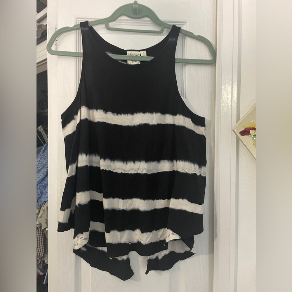 Junior's White Crow Small Black and White Striped Open Back Tank